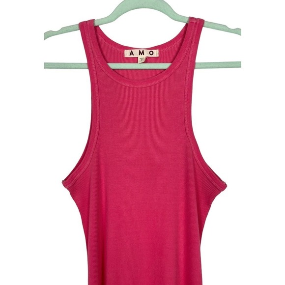 AMO Pink Rib Muscle Tank Long Dress Large Bodycon Maxi Wardrobe Staple Summer - Picture 6 of 11